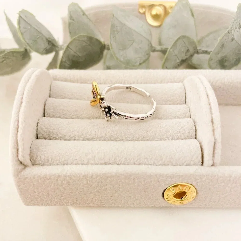 925 Sterling Silver Bee Ring Two Tone Ring Dainty Bee Ring Silver & Gold Ring